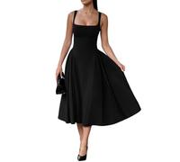 Generico Spaghetti Strap Low Cut Bustier off The Shoulder Dress, Sleeveless Corset Fit Midi Dress, Boho Summer Elegant Sexy A-Line Dresses (Black,M)