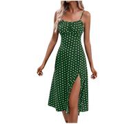 Generico Spaghetti Strap Summer Dresses, Women's Spaghetti Strap Floral Dress Sleeveless Slit Hem Bodycon Long Dress, Ladies Summer Stretch Square Neck Camisole Strappy (Green,S)