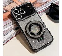 Generico Sparkling Diamond Womens Phone Case, Magnetic Kickstand Case, Luxury Bling Diamond Cover with Mirror and Stand Shockproof Protection for iPhone 17/16/15/14/13/12 Pro Max (Black,iPhone14 Pro)