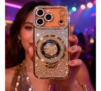 Generico Sparkling Diamond Womens Phone Case, Magnetic Kickstand Case, Luxury Bling Diamond Cover with Mirror and Stand Shockproof Protection for iPhone 17/16/15/14/13/12 Pro Max (Gold,iPhone12)