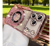 Generico Sparkling Diamond Womens Phone Case, Magnetic Kickstand Case, Luxury Bling Diamond Cover with Mirror and Stand Shockproof Protection for iPhone 17/16/15/14/13/12 Pro Max (Pink,iPhone11)