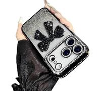 Generico Sparkling Diamond Women's Phone Case with Cute Bow for iPhone 11-17 Series - Luxury 3D Crystal Diamond Rhinestone, Electroplated Protective Mirror Design (Black,for iPhone 12)
