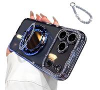 Generico Sparkling Diamond Women's Phone Case with Mirror and Stand,Sparkling Rhinestone Phones Case for iPhone 11/12/13/14/15/16/17 Series,Folding Magnetic Kickstand Diamond Cases