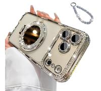 Generico Sparkling Diamond Women's Phone Case with Mirror and Stand,Sparkling Rhinestone Phones Case for iPhone 11/12/13/14/15/16/17 Series,Folding Magnetic Kickstand Diamond Cases