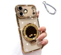 Generico Sparkling Diamond Women's Phone Case with Mirror and Stand,Sparkling Rhinestone Phones Case for iPhone 11/12/13/14/15/16/17 Series,Folding Magnetic Kickstand Diamond Cases