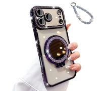 Generico Sparkling Diamond Women's Phone Case with Mirror and Stand,Sparkling Rhinestone Phones Case for iPhone 11/12/13/14/15/16/17 Series,Folding Magnetic Kickstand Diamond Cases