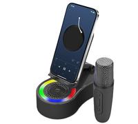Generico Speaker Cell Phone Stand, Wireless Charging Station, 6.1x3.39x2.17 Inches, Ambient Lights, Angle Phones Holder, Cool Modern Design for Desk, Workplace, and Shower Use, Black