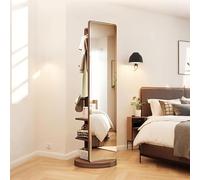 Generico Specchio a Figura Intera con Appendiabiti，Specchi da Terra con Ruote Girevoli, Girevole a 360° e 3 Livelli Stoccaggio，Moderno Specchio a Corpo Intero in Piedi per Soggiorno Camera da Letto