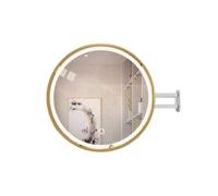 Generico Specchio angolare da bagno girevole, specchio decorativo rotondo illuminato, temperatura regolabile in tre colori, adatto for il trucco quotidiano e la cura della pelle(Gold,80x80cm)