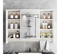 Generico Specchio Bagno Contenitore a Parete con Contenitore, Mobile Bagno con Specchio con Ripiani Aperti, Portaoggetti Sopra Il Wc con Barra Portasciugamani(90cm/35.4in)