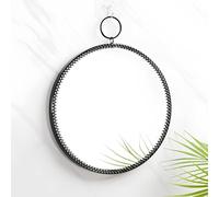 Generico Specchio da Parete Rotondo in Ferro per Toeletta da Bagno, Design Minimalista, con Anello di Sospensione E Cornice Decorativa in Metallo(Nero,18x22cm/7.1x8.6in)