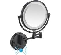 Generico Specchio da Trucco Illuminato da Parete 10X/1X, Specchio da Bagno ingranditore Regolabile da 8'' con Luce, Rotazione a 360°, per Ragazze e Donne, Plug-in Black,10x