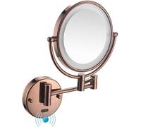 Generico Specchio da Trucco Illuminato da Parete 10X/1X, Specchio da Bagno ingranditore Regolabile da 8'' con Luce, Rotazione a 360°, per Ragazze e Donne, Plug-in Rose Gold,10x