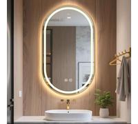 Generico Specchio Illuminato Antiappannamento Con Interruttore Touch, Specchio Da Bagno Ovale A LED Alluminio Per Toeletta Doccia Rasatura Parrucchiere(Gold,70x90cm/27.6x35.4in)