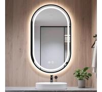 Generico Specchio Illuminato Antiappannamento Con Interruttore Touch, Specchio Da Bagno Ovale A LED Alluminio Per Toeletta Doccia Rasatura Parrucchiere(Nero,50x80cm/19.7x31.5in)