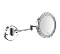 Generico Specchio per Il Trucco con Interruttore Touch dimmerabile, luci e ingrandimento, Finitura cromata, Montaggio a Parete, specchietto da Barba Girevole ed Estensibile, USB 5X (cablato 7X)