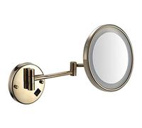 Generico Specchio per Il Trucco con luci e ingrandimento 10X, Specchio da Bagno a Parete con LED, Girevole ed Estensibile, per rasatura, in Ottone con USB, Argento con Cablaggio Fisso (USB Oro)