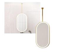 Generico Specchio sospeso a soffitto, Specchio bagno hotel luci a LED, Chiaro e pratico, for uso in ufficio nel corridoio della cabina armadio(Gold,50x80cm)