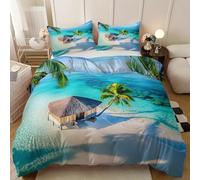 Generico spiaggia Set Copripiumino, isole Microfibra Copripiumini 220x230cm 2 Federe, palme set da letto, panoramico Morbido ed Ipoallergenico set copripiumino