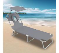 Generico Spiaggina Mare con Foro for Il Viso,Sdraio da Giardino Pieghevole da Spiaggia con Schienale Regolabile, for Spiaggia, Piscina, Patio, Prato, Campeggio