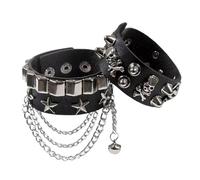 Generico Spiked Skull Bracelet - Pu Leather Wristbands, Black Star Chain