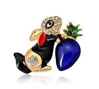 Generico Spille per Spille Super Cute Fun Cartoon Spille di Coniglio e ravanello Strass Lucido Regalo di Compleanno, Nero, 3,5 * 2,6 cm Portatile e utileben trattata.