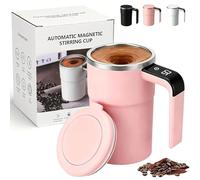 Generico Spinbrew Mug -Self Stirring Magnetic Coffee Cup with Lid and Temp Display, Rechargeable Electric Mixing Cup Stainless Steel Office Travel Cup for Coffee, Chocolate, Milk, Tea (Pink)