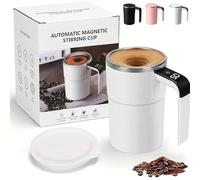 Generico Spinbrew Mug -Self Stirring Magnetic Coffee Cup with Lid and Temp Display, Rechargeable Electric Mixing Cup Stainless Steel Office Travel Cup for Coffee, Chocolate, Milk, Tea (White)