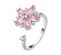 Generico Spinner Ring, Flower Ring, Rotating Band Calming Sensory Adjustable Copper Material Lightweight Elegant Portable, Sensory Jewelry for Women Home Outdoor Present, Silver