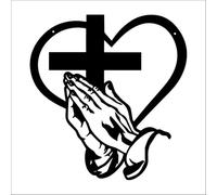Generico Spiritual Home Decor Cross with Praying Hands,Elegant Metal Christian Heart and Cross Wall Art,Vintage Christian Cross Themed Wall Sticker,for Living Room,Patio,Office Farmhouse Decor