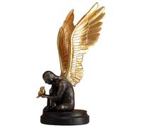 Generico Splendida Scultura di Angelo Seduto con Ali, Statuetta in Preghiera con Ali Scolpite, Elegante Oggetto d'Arte da Collezione per La Libreria Dell'ufficio O della Casa