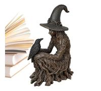 Generico Spooky Gothic Raven Resin Witch Statue, Halloween Desktop