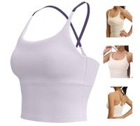 Generico Sports Bra Criss Cross Tank,Women's Yoga Plain Back Crop Cami,Spaghetti Strappy Bras Sporty Workout Gym Tops (IT, Testo, M, Regular, Regular, Purple)