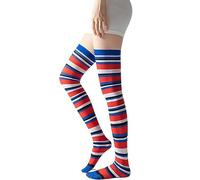 Generico Sposa Vestaglia Calze sopra il ginocchio elasticizzate antiscivolo con stampa colorata a righe da donna Calze Autoreggenti Gatto (Blue, A)