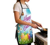 Generico Spring Apron for Women Men - Adjustable Easter Cooking Smock | Bunny Egg Floral Print Kitchen Apron for Baking BBQ Dishwashing Gardening Painting Party Home Use