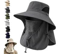 Generico Spring/Summer Fisherman's Hat,Detachable Outdoor Sun-Protective Face Covering Sun Hat,Adjustable Wide Brim cap with Neck Flap (Dark Gray)