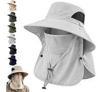 Generico Spring/Summer Fisherman's Hat,Detachable Outdoor Sun-Protective Face Covering Sun Hat,Adjustable Wide Brim cap with Neck Flap (Light Gray)