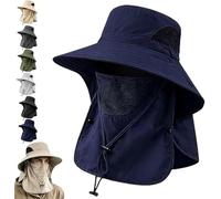 Generico Spring/Summer Fisherman's Hat,Detachable Outdoor Sun-Protective Face Covering Sun Hat,Adjustable Wide Brim cap with Neck Flap (Blue)