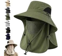 Generico Spring/Summer Fisherman's Hat,Detachable Outdoor Sun-Protective Face Covering Sun Hat,Adjustable Wide Brim cap with Neck Flap (Green)