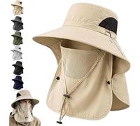 Generico Spring/Summer Fisherman's Hat,Detachable Outdoor Sun-Protective Face Covering Sun Hat,Adjustable Wide Brim cap with Neck Flap (Khaki)