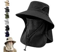 Generico Spring/Summer Fisherman's Hat,Detachable Outdoor Sun-Protective Face Covering Sun Hat,Adjustable Wide Brim cap with Neck Flap (Black)