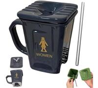 Generico Squatting Toilet Shape Ceramic Mug,14 OZ Novelty Toilet Mugs with Lids,Funny Squat Toilets Mug with Detachable Stainless Steel Straw,Personalized Cup for Men Women (Grey)