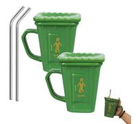 Generico Squatting Toilet Shape Ceramic Mug, Funny Squat Toilet Mug, Funny Squat Test Mugs With Stainless Steel Straw for Men and Women (2Green)