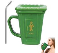 Generico Squatting Toilet Shape Ceramic Mug, Funny Squat Toilet Mug, Novelty Toilet Mugs with Lids, Weird Coffee Cups,Unique Gag Gifts Water Cup (Green)