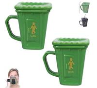 Generico Squatting Toilet Shape Ceramic Mug, Funny Squat Toilet Mug, Squat Toilets Shape Ceramic Mugs, Funny Desk Decor & Gag Gift Mugs for Office, Coworkers, Home Desk (Green*2)