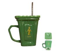 Generico Squatting Toilet Shape Ceramic Mug,Funny Squat Toilet Mug,Unique Gag Gift Water Cup, with a Detachable Straw for Office, Coworkers, Home Desk (Green)
