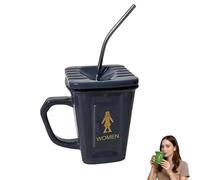 Generico Squatting Toilet Shape Ceramic Mug, Funny Squat Toilet Mug with Straw, Unique Gag Gift Water Cup,Unique Desk Decor Drinking Mugs for Office,Home,Parties and Prank Lovers Gift (Gray)