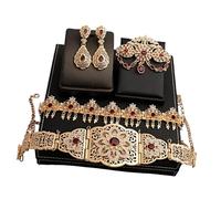 Generico Squisito set gioielli per accessori da sposa placcati in oro, inclusa spilla a catena in e orecchini per la cerimonia della sposa araba Accessorio per matrimonio da sposa nel Caucaso