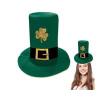 Generico St Patricks Day Hat, Festive Topper, Irish Headwear with Shamrock Feature, Green Velvet Leprechaun Cap, Emerald Base with Festive Style, Costume Accessory for Party and Parade