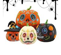 Generico Stackable Pumpkin Figurines - Resin Halloween Ornament, Day of the Dead Decoration | 4 Pieces Miniature Desktop Display with Handcrafted Feature, Tabletop for Desk Bedroom Garden Hallway